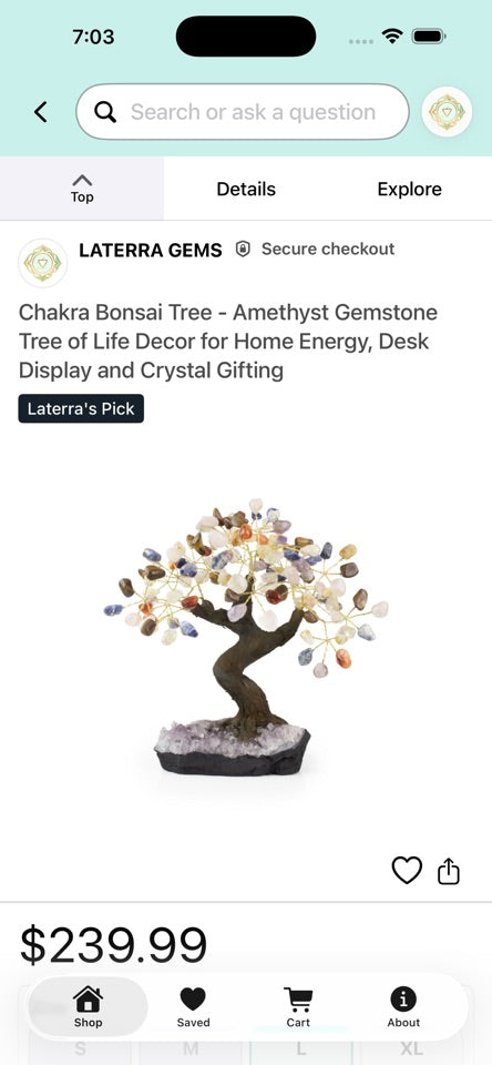 Official Laterra Gems Shop product screen with product photos, price and shopping options